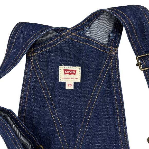 LEVI'S  Orange Tab Overalls Jumpsuit Sz 25 Blue Raw Fringe Hem - Picture 12 of 15